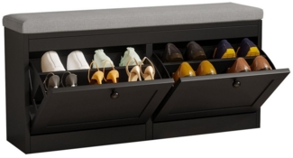VOWNER Schuhschrank mit 2 Klappen, Sitzbank mit Sitzkissen 106 × 32 × 52 cm