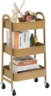 DOEWORKS Aufbewahrungswagen 3-Etagen Rollwagen Metall Organizer mit Rädern Gold