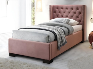 Vente-unique - Polsterbett + Matratze - 90 x 200 cm - Samt - Rosa - MASSIMO