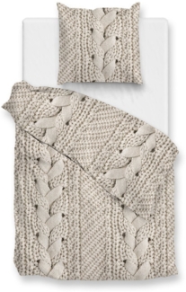 Zo! Home Flanell Bettwäsche 155x220 Mira Natural Strickmuster beige