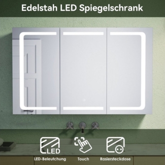 SONNI Spiegelschrank Bad spiegelschränke 3-türig mit LED Beleuchtung Edelstahl IP44