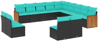 vidaXL 13-teiliges Gartensofa-Set mit Kissen, schwarzes Polyrattan 3228164