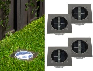 Solar LED Bodeneinbaustrahler 4er SET für Außen, Edelstahl 4-eckig 10x10cm, IP67