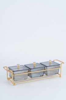 Knabber Schalenset 3 Fächer mit Deckel und Ständer Cerezlik Servierschale Knabberschale aus Glas für Süßigkeiten, Dips, Nüsse, Chips Grau
