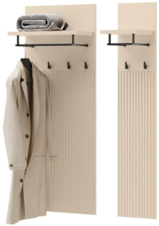 Compleo Kleiderständer Beige FLORE, Kleiderbügel mit Regal, geriffelte Front