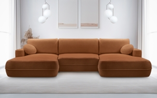 AX LIVING U Couch mit Schlaffunktion Peoni 364 cm elegantes Kupfer
