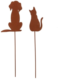UNUS GARDEN Gartenstecker Roststecker 2er Set Hund Katze Deko Garten und Beet (2-St, 2er Set Roststecker Hund & Katze Metall Rostoptik)