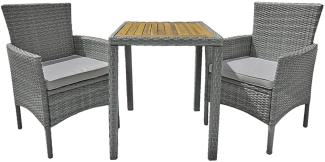 Balkonset DAKOTA 3-teilig grau Polyrattan Garten Sitzgruppe Outdoor Braun Set