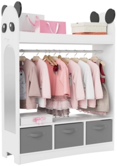 radelldar Kinderkleiderschrank Kleiderständer mit Kleiderstange (4-St) mit Spiegel & 3 Boxen & 2 Haken, Holz