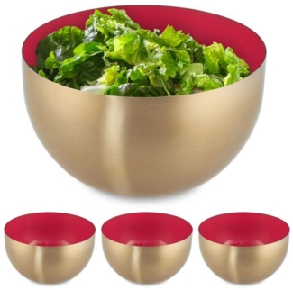 4 x Salatschüssel Edelstahl rot-gold