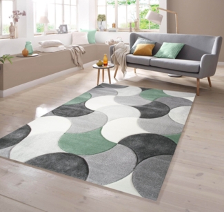 TeppichHome24 Teppich Designer Teppich mit Tropfen Muster in Grün Grau Beige, rechteckig