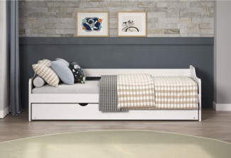 Home affaire Holzbett Avesta Bett Ausziehbett Daybett Gästebett Funktionsbett (1-tlg), Weißes Massivholz Bett mit Auszieh-Funktion - 90x200 cm Liegefläche