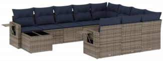 vidaXL 11-teiliges Gartensofa-Set mit Kissen, grau, Polyrattan 3220730