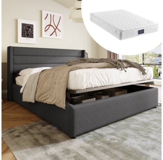 Odikalo Stauraumbett Polster Doppelbett 140/160/180 Lattenrost mit/ohne Matratze Beige/Grau