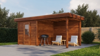 Lugarde Select Modern Gartenhaus mit Vordach Bremen 250x250cm + 300cm - Braunes Öl