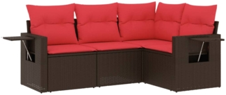 vidaXL 4-teiliges Gartensofa-Set mit Kissen, braun, Polyrattan 3220113