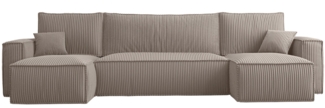 Selsey 'Scarlo U' U-Form-Sofa mit Schlaffunktion, Cordbezug in Beige, 83 x 244 x 145 cm