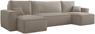 Selsey 'Scarlo U' U-Form-Sofa mit Schlaffunktion, Cordbezug in Beige, 83 x 244 x 145 cm
