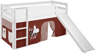 Lilokids 'Jelle' Spielbett 90x200 cm, Pferde Braun Beige, Kiefer massiv, mit Rutsche und Vorhang