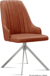 Esszimmerstuhl (2er-Set) Dorrit 52x91x60 Edelstahl/Cognac