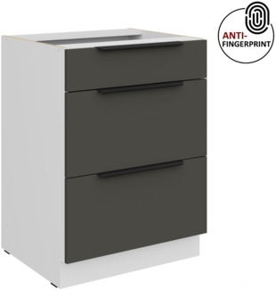 Küchen Unterschrank 60 cm Küche ARIA Graphite ultra matt + Weiss matt, hochwertige Fronten mit Anti Fingerprint Beschichtung, Soft-Close Küchenzeile Küchenblock