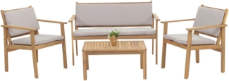 Garten-Garnitur HWC-O19, Lounge-Set Sitzgruppe Bank Sessel Tisch, Holz Akazie FSC® Stoff/Textil (180g/m²) ~ Kissen grau