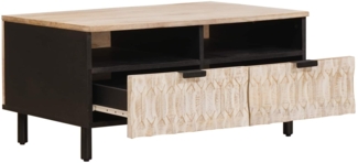 Couchtisch, Sofatisch mit Schubladen Weiß 80 x 54 x 40 cm Massivholz Mango