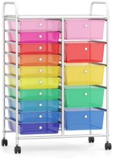 Rollwagen mit 10 Schubladen Trolley mit verchromtem Metallrahmen und abschließbaren Universalrollen Organizer Bunt 38 x 32 x 97 cm