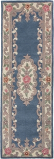 Kadima Design Traditioneller Wollteppich "Beauly" mit Handgeschnitzten Details. Farbe: Blau-Beige, 67x210 cm