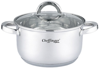 Kochtopf Topf Ø20cm Edelstahl mit Glasdeckel 3,9L Induktion Cheffinger CF-SS20