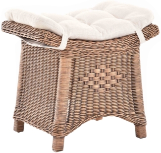 Krines Home Sitzhocker Fußhocker Stabiler Sitz-Hocker/Schemel aus echtem Rattan mit Kissen
