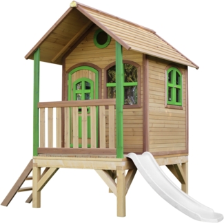 AXI Spielhaus Tom mit weißer Rutsche Stelzenhaus in Braun & Grün aus FSC Holz für Kinder | Braun, grün, weiß | Holz | 191 cm