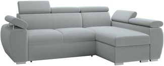 Mirjan24 'Boston Mini' Ecksofa mit Bettkasten und Schlaffunktion, Plüschstoff, Grau, Rechts