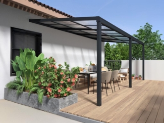 Vente-unique - Terrassendach anlehnend - mit Schiebedach - 18 m² - Anthrazit - IZEDA