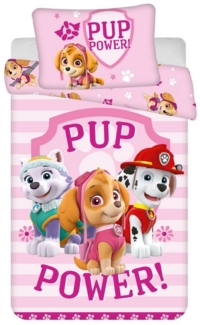 Baby Kinder Bettwäsche Wendebettwäsche Paw Patrol Skye Everest Marshall Pup Power rosa, Bezug Bettdecke 100x135 cm und Bezug Kopfkissen 40x60 cm, 100 % Baumwolle