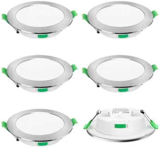ALUSSO LED Einbaustrahler 6er-Set, Decken Leuchte, Flach Strahler für Bad, Wohnzimmer, 230V, 10W, 125-135 mm, Rund, Nickel