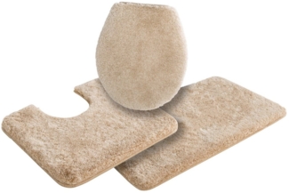 Grund Badematte Melos, Badvorleger, Badezimmer Teppich, sehr weich, Höhe 27 mm, rutschhemmend beschichtet, fußbodenheizungsgeeignet, Kunstfaser, rechteckig, 3-tlg. Stand-WC Set, melierte Optik, sehr weicher Flor, Melange-Effekt, Made in Europe