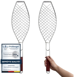 VonBueren Grillwender VonBueren Fisch-Grillhalter mit Holzgriff, 63x16 cm