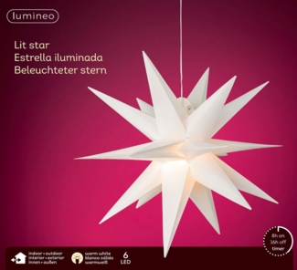 Lumineo LED Stern LED Leucht-Stern 40x40 cm, warm weiß, zum Aufhängen, Warmweiß, 8h-Timer, Indoor/Outdoor, IP-44, 7 m Zuleitung