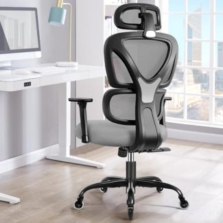 Ergonomischer Bürostuhl mit Kopfstütze Armlehnen Rückenstütze Gray