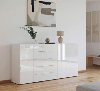 rauch Kommode Flipp, 3-türig, 5 Schubladen, Soft-Close-Funktion, Oberboden und Front Glas