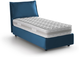 Dmora Aren Einzelbett, Bettkasten mit Stoffbezug, 100 % Made in Italy, seitliche Öffnung, inklusive Matratze 80 x 190 cm, Blau