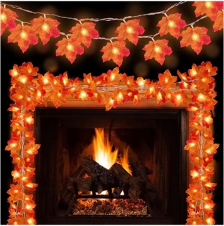Qualra LED Dekolicht 1.5/3/6M Ahornblatt Lichterkette Batterie Wasserdicht Halloween, für Thanksgiving, Dekoration, Heimparty