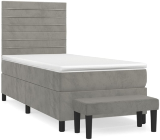 vidaXL Boxspringbett mit Matratze Hellgrau 100x200 cm Samt 3137887
