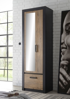 Garderobenschrank Brügge Stauraumschrank 65cm fresco kastanie Rahmenoptik