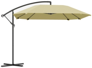 Outsunny Ampelschirm wasserdicht, mit Ständer, Kurbel, Windsicherung, LxB: 260x260 cm, neigbar Kurbelschirm, Sonnenschirm Alu, Sonnenschutz für Balkon, Garten, Terrasse, Beige