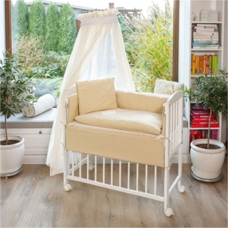 Mobiles Beistellbett 90x40 mit Rollen – Komplettset Herzen Beige