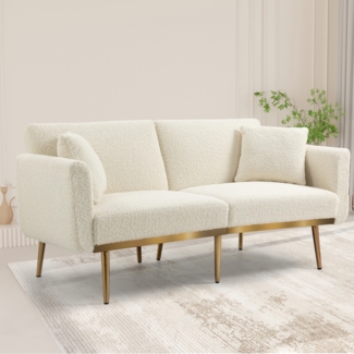 LVHOM 2-Sitzer Klappsofa mit Bettfunktion + 2 passenden Kissen, 162 x 80 x 78 cm, verstellbare Rückenlehne (Schlaffunktion), Sitzfläche aus Fleece
