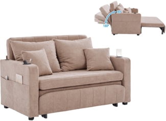 SeedWave Schlafsofa Chenille 2 Sitzer Klappsofa mit USB-Anschluss, Verstellbarer Rücklehne, 3-in-1-Sofa mit Seitentaschen, Becherhalters, 4× Kissens