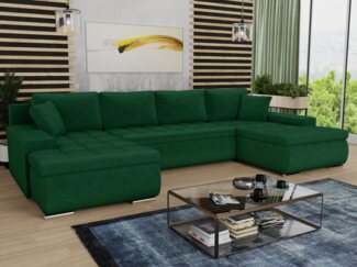 Wohnlandschaft mit Schlaffunktion Faris U-Form - Couch, Schlafsofa mit Bettkasten, Couchgranitur mit Bettfunktion, Big Sofa, Bettsofa (Grün (Kronos 19))